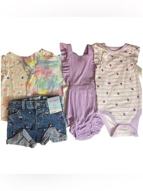 Cat & Jack 18M Baby Girl Bundle NWT Romper Outfit Tops Denim Shorts Hearts